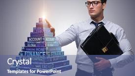  Presentation with pyramid - PPT theme consisting of financial pyramid - businessman in ponzi scheme concept background and a ocean colored foreground