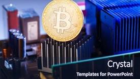  Presentation with processor - Colorful PPT theme enhanced with financial pyramid - photo of bitcoin and processor backdrop and a navy blue colored foreground
