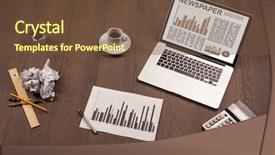  Presentation with business report - Slide deck enhanced with financial ratio analysis - business laptop with stock market background and a  colored foreground