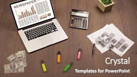  Presentation with business report - Audience pleasing slide deck consisting of financial ratio analysis - business laptop with stock market backdrop and a  colored foreground