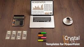  Presentation with business report - Colorful PPT theme enhanced with financial ratio analysis - business laptop with stock market backdrop and a  colored foreground