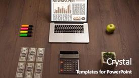  Presentation with financial market - Amazing slide deck having financial ratio analysis - business laptop with stock market backdrop and a  colored foreground