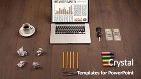  Presentation with business report - Colorful theme enhanced with financial ratio analysis - business laptop with stock market backdrop and a  colored foreground