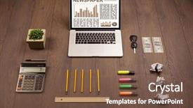  Presentation with business report - Colorful presentation theme enhanced with financial ratio analysis - business laptop with stock market backdrop and a  colored foreground