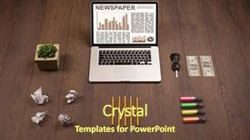  Presentation with business report - Theme with financial ratio analysis - business laptop with stock market background and a  colored foreground