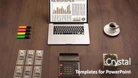  Presentation with business report - PPT layouts having financial ratio analysis - business laptop with stock market background and a  colored foreground