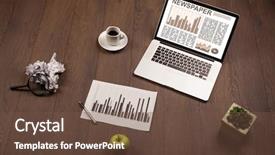  Presentation with business report - Slide deck featuring financial ratio analysis - business laptop with stock market background and a  colored foreground