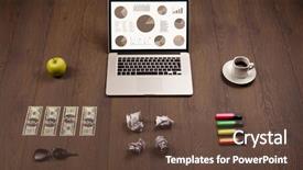  Presentation with pie chart - Amazing PPT theme having financial ratio analysis - pie chart graph icons backdrop and a  colored foreground