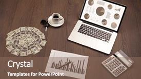  Presentation with pie chart - Slide deck with financial ratio analysis - pie chart graph icons background and a  colored foreground