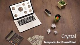  Presentation with pie chart - Slide deck featuring financial ratio analysis - pie chart graph icons background and a  colored foreground