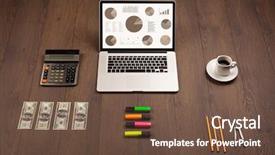  Presentation with pie chart - Beautiful PPT theme featuring financial ratio analysis - pie chart graph icons backdrop and a  colored foreground