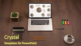  Presentation with pie chart - Presentation design enhanced with financial ratio analysis - pie chart graph icons background and a tawny brown colored foreground