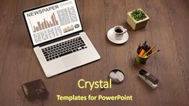  Presentation with financial market - Slide set consisting of financial ratios - business laptop with stock market background and a tawny brown colored foreground