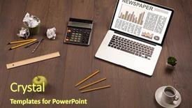  Presentation with business report - Amazing presentation design having financial ratios - business laptop with stock market backdrop and a tawny brown colored foreground