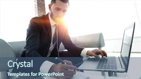  Presentation with graphics - Slide set featuring financial ratios - businessman working with business graphics background and a ocean colored foreground