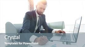  Presentation with graphics - PPT theme enhanced with financial ratios - businessman working with business graphics background and a gray colored foreground