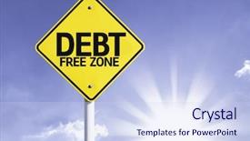  Presentation with debt free - Presentation theme enhanced with financial ratios - debt free zone road sign background and a sky blue colored foreground
