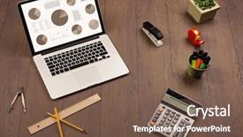  Presentation with pie chart - Presentation consisting of financial ratios - pie chart graph icons background and a violet colored foreground