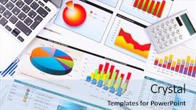  Presentation with business report - Presentation having financial report - graphs charts business table background and a light blue colored foreground