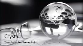  Presentation with financial report - Theme having financial report - toned image of glass globe background and a light gray colored foreground