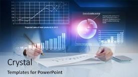  Presentation with financial report - PPT theme featuring financial report - woman signing papers background and a light blue colored foreground