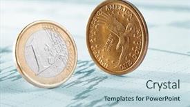  Presentation with financial report - PPT theme with financial report with coins background and a  colored foreground