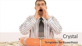  Presentation with of a helping hand - Cool new presentation design with financial rescue - photo of businessman keeping his backdrop and a coral colored foreground