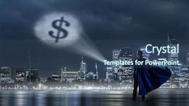  Presentation with super hero dog red - Slide set consisting of financial rescue - strong and powerful as super background and a ocean colored foreground