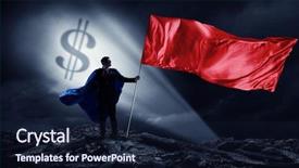  Presentation with super hero dog red - Audience pleasing presentation design consisting of financial rescue - strong and powerful as super backdrop and a navy blue colored foreground
