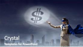  Presentation with super hero - Amazing slide deck having financial rescue - strong and powerful as super backdrop and a ocean colored foreground