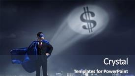  Presentation with super hero - PPT theme having financial rescue - strong and powerful as super background and a ocean colored foreground