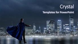  Presentation with super hero - Cool new PPT layouts with financial rescue - strong and powerful as super backdrop and a ocean colored foreground