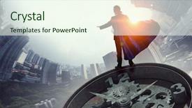  Presentation with super hero - Slides having financial rescue - strong and powerful as super background and a cream colored foreground