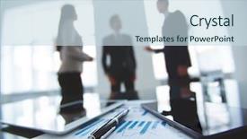  Presentation with pen - Colorful PPT theme enhanced with financial review - business document pen and gadgets backdrop and a sky blue colored foreground