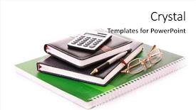  Presentation with review - Beautiful PPT layouts featuring financial review - notebooks calculator and glasses isolated backdrop and a white colored foreground
