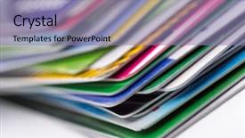  Presentation with colorful - PPT theme enhanced with financial security - heap of colorful credit cards background and a coral colored foreground