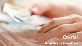  Presentation with business cards - Cool new slides with financial security - human hand holding business finance backdrop and a coral colored foreground