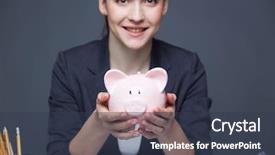  Presentation with piggy bank - Slides having financial security - image of pink piggy bank background and a  colored foreground