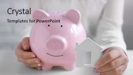  Presentation with piggy bank - Amazing theme having financial security - savings concept woman holding piggy backdrop and a soft green colored foreground