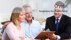  Presentation with real estate prices - PPT theme having financial security - senior couple with real estate background and a sky blue colored foreground