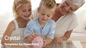  Presentation with saving - Audience pleasing presentation consisting of financial security - smiling grandmother and children saving backdrop and a coral colored foreground
