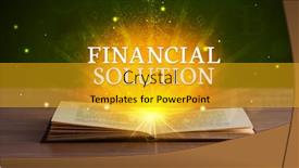  Presentation with open-book - PPT layouts with financial-solution-inscription-coming-out background and a gold colored foreground