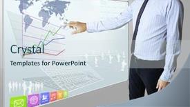  Presentation with touch screen - PPT theme consisting of financial statements - business men pushing graph background and a  colored foreground