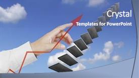  Presentation with grab hand - PPT theme having financial statements - hand and graphs background and a ocean colored foreground