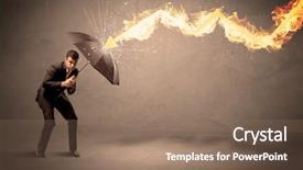  Presentation with defending - Beautiful slide deck featuring financial storm - business man defending himself backdrop and a violet colored foreground