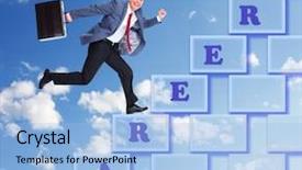  Presentation with steps - Cool new presentation theme with financial stress - businessman walking career steps backdrop and a  colored foreground