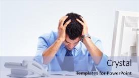  Presentation with office safety fatigue - Slide deck consisting of financial stress - busy businessman having headache background and a light blue colored foreground