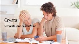  Presentation with plano de marketing forever living - Audience pleasing slides consisting of financial stress - calculating couple being despaired backdrop and a coral colored foreground