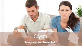  Presentation with accounts recievable debt - Beautiful slides featuring financial stress - desperate woman doing her accounts backdrop and a coral colored foreground