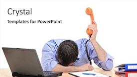  Presentation with telephone - PPT layouts having financial stress - exhausted businessman holding a telephone background and a white colored foreground